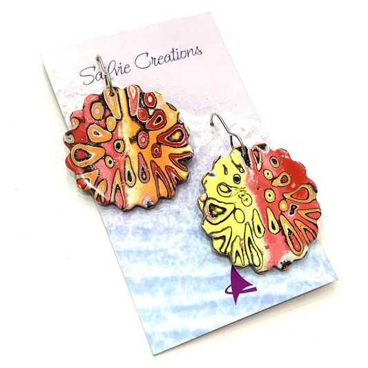 Sailvie Creations -Lava Scalloped Circle Hook Dangle Earrings