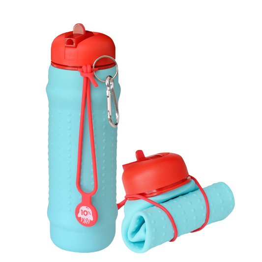 ROLLA BOTTLE - Collapsible Bottle - Aquamarine & Red