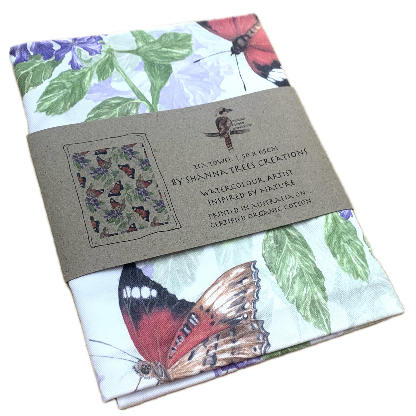 Shanna Trees Creations- "Red Lacewing Butterflies" Cotton Tea Towel