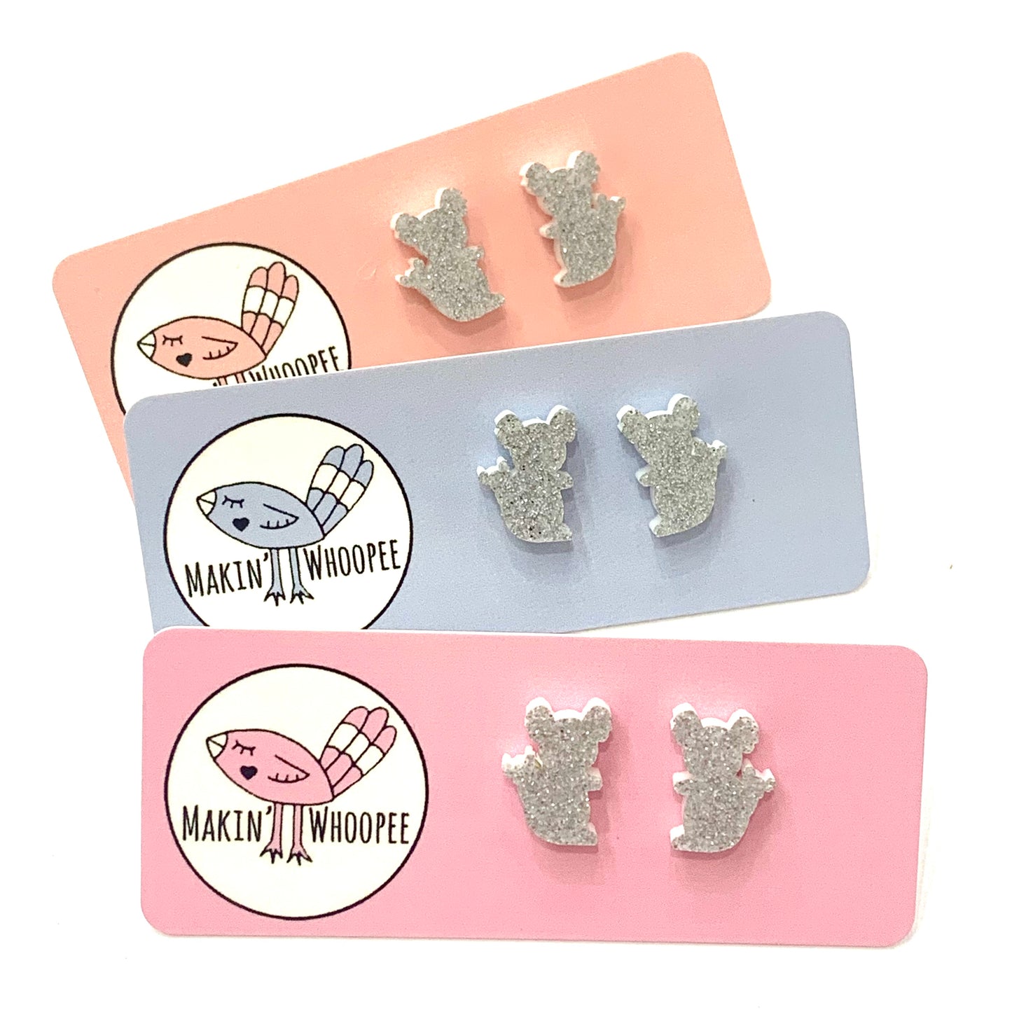 MAKIN' WHOOPEE - Little Aussies- "Koala" Stud Earrings - Silver Glitter