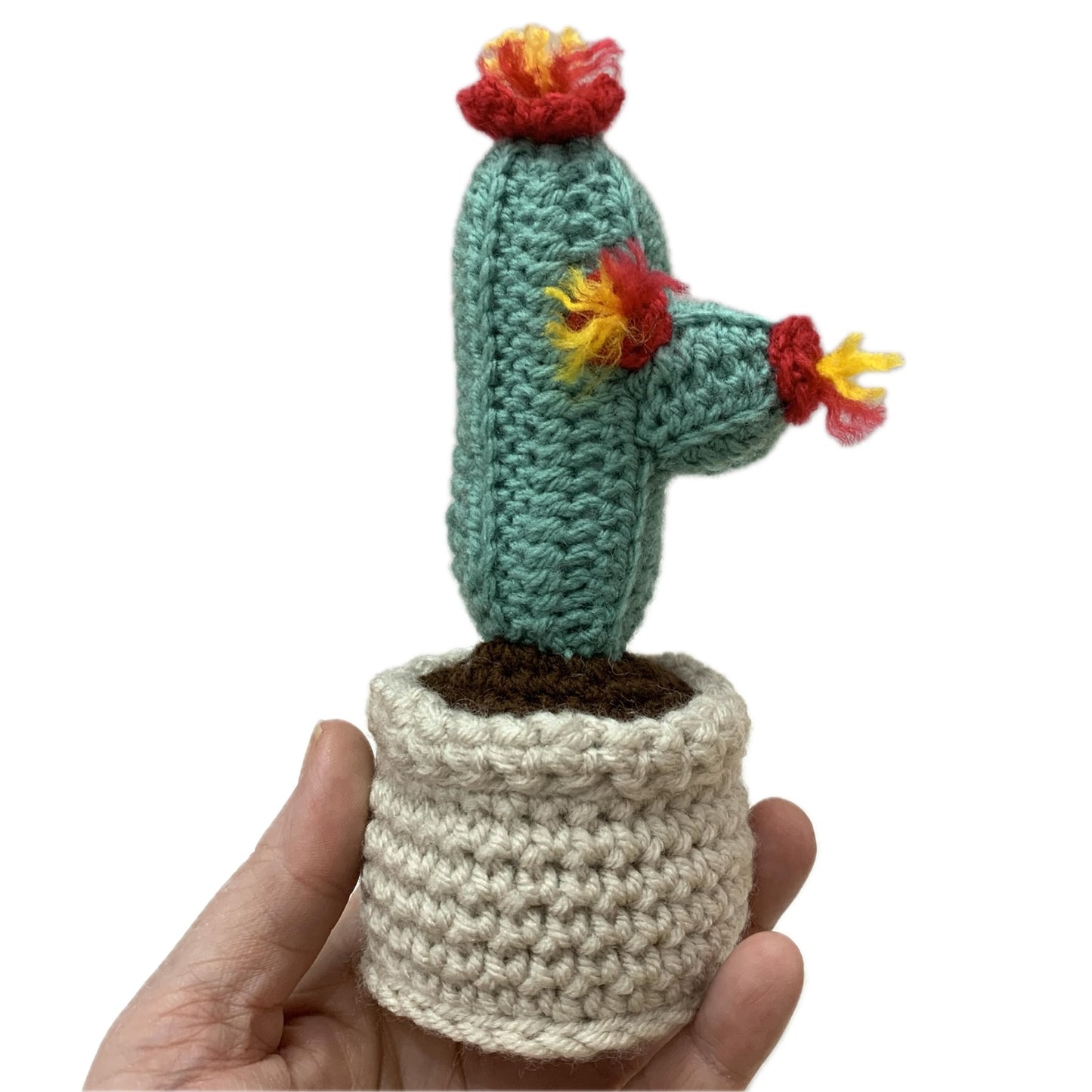 BEAKNITS- CROCHETED CACTUS #8- Tall Red Flowers