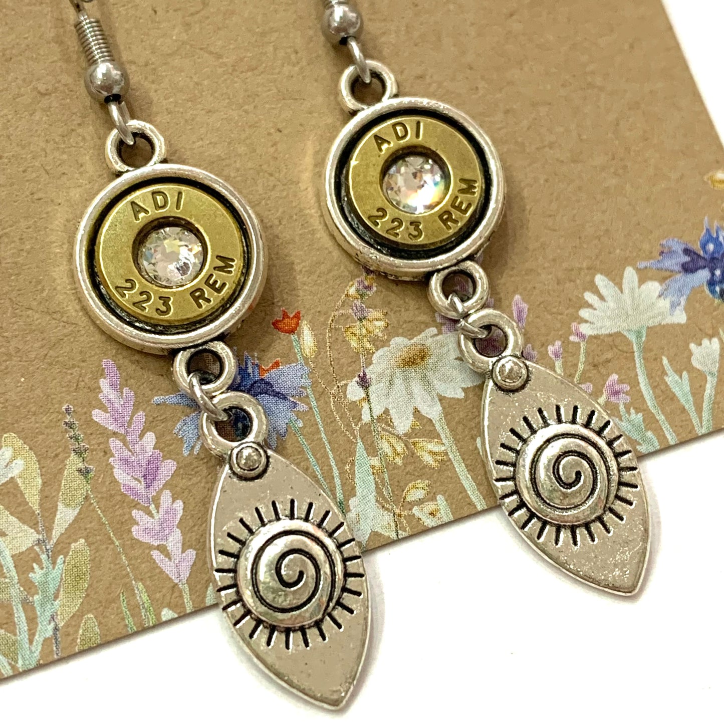 WILD BRASS- Charm Drops- Spiral with Clear Swarovski Crystal