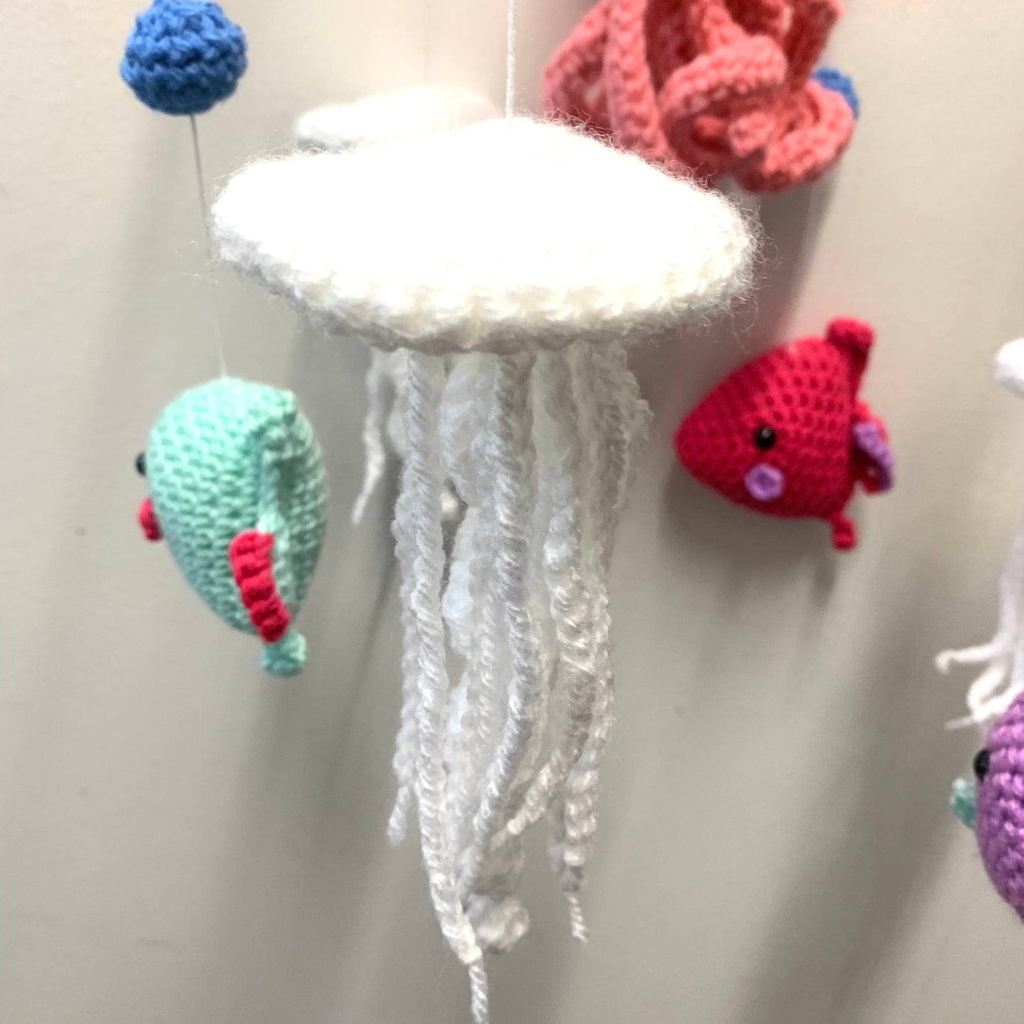 BEAKNITS- CROCHETED UNDER THE SEA MOBILE #4- Blue Ring with Pink Octopus