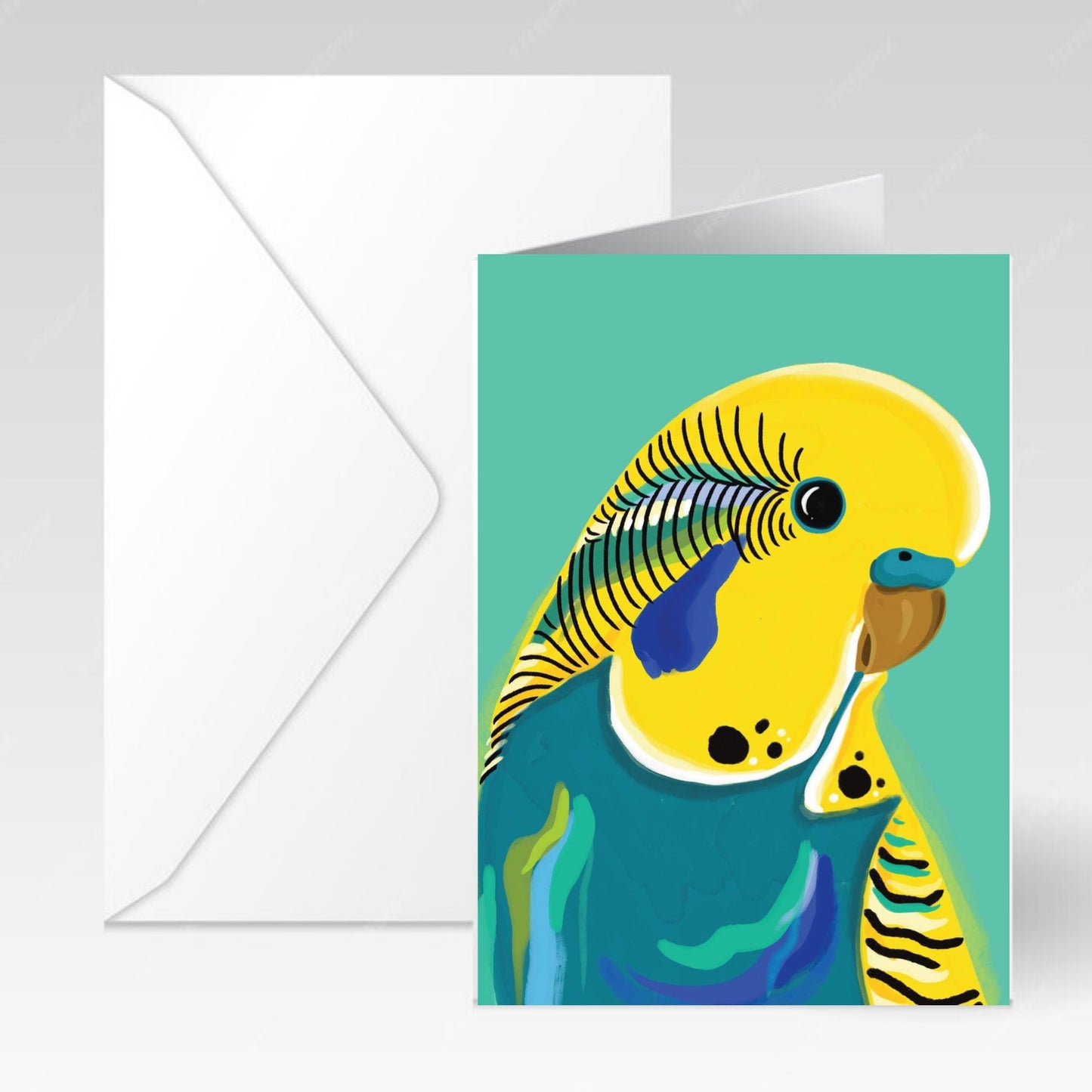 NUOVO - Yellow Budgie Blank Greeting Card- By Emma Whitelaw