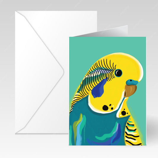 NUOVO - Yellow Budgie Blank Greeting Card- By Emma Whitelaw