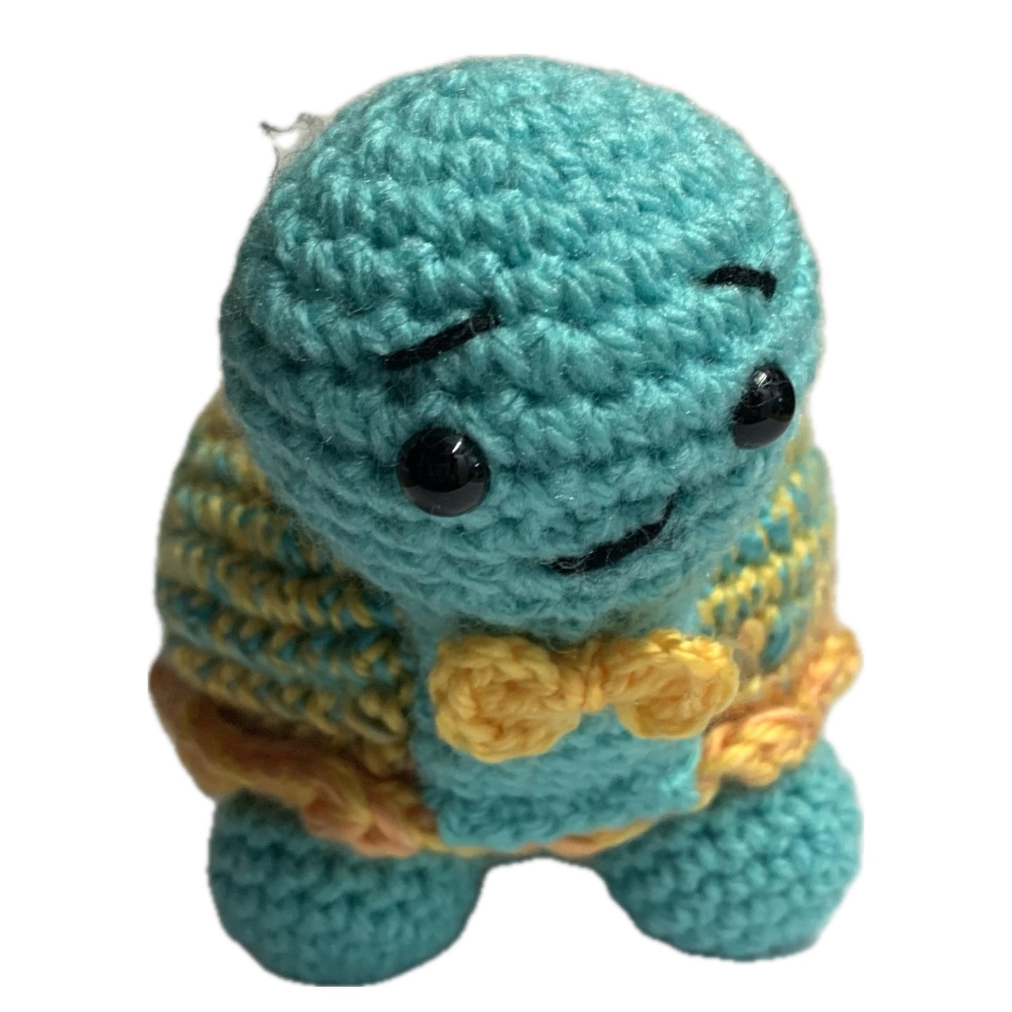 BEAKNITS- CROCHETED AQUA & PEACHY YELLOW TURTLE- MEDIUM