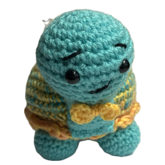 BEAKNITS- CROCHETED AQUA & PEACHY YELLOW TURTLE- MEDIUM