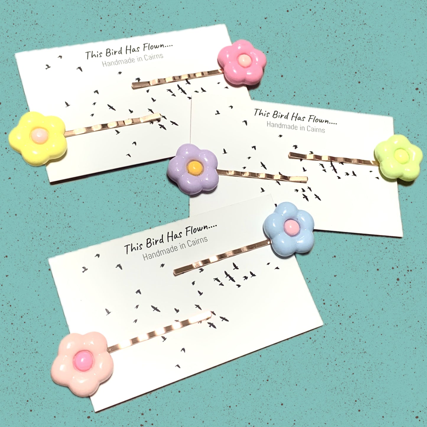 THIS BIRD HAS FLOWN - "Flower Power Hairclips"- Purple & Green