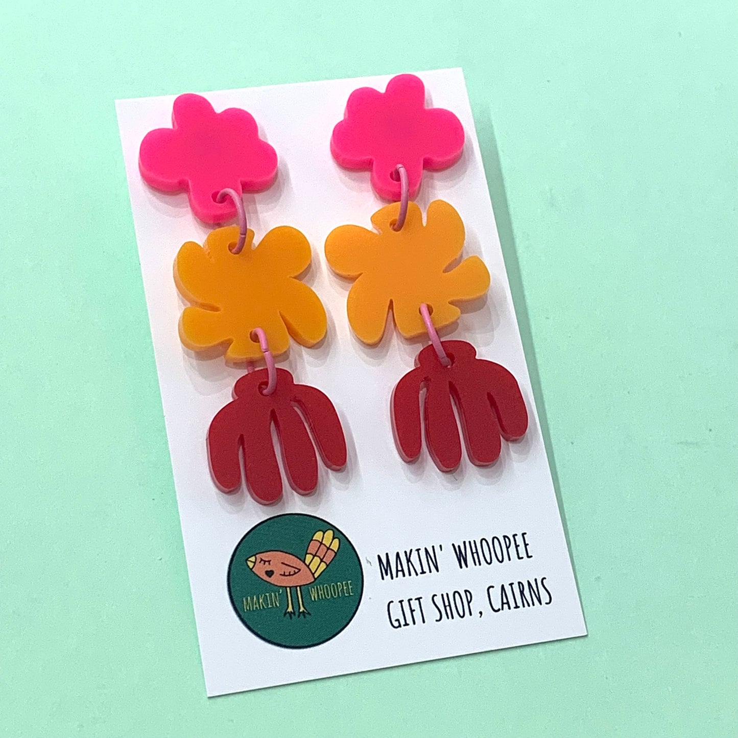 MAKIN' WHOOPEE - "Modern Blooms" - Trio Dangles - Hot Pink, Mango & Red