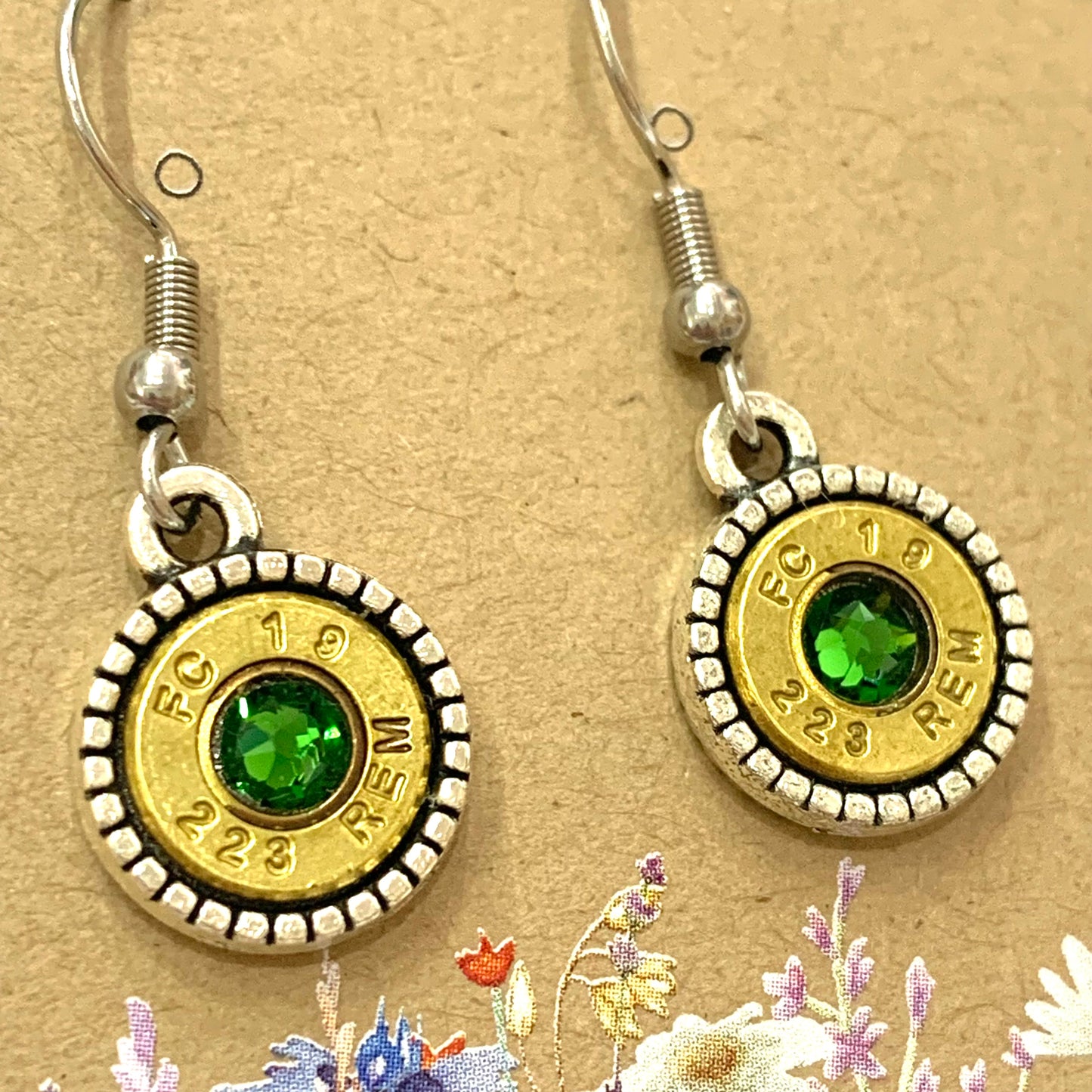 WILD BRASS- Round Drops- Dark Green Swarovski Crystal