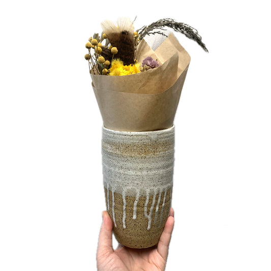 POTTERESS BY ALICIA - Tall White Dribbles Vase