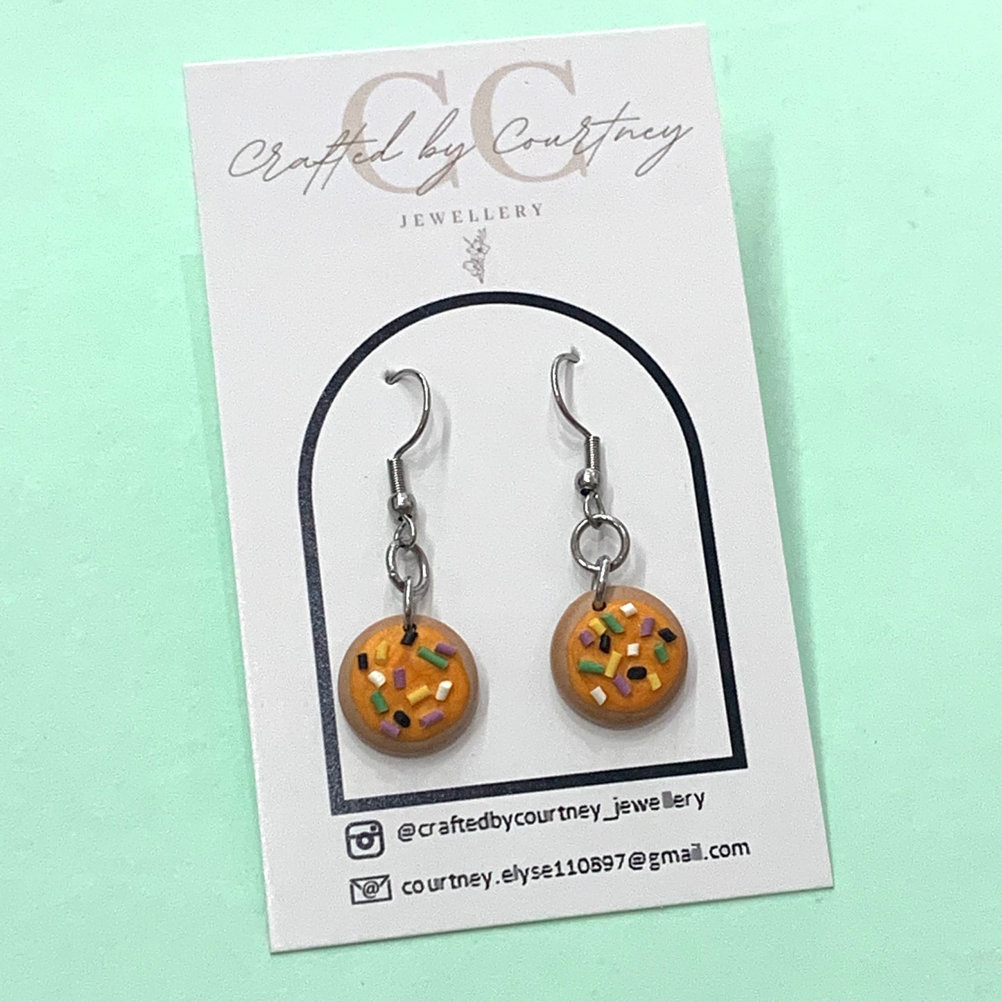 CRAFTED BY COURTNEY- Handmade Halloween Sugar Cookie Polymer Clay Earrings- Orange