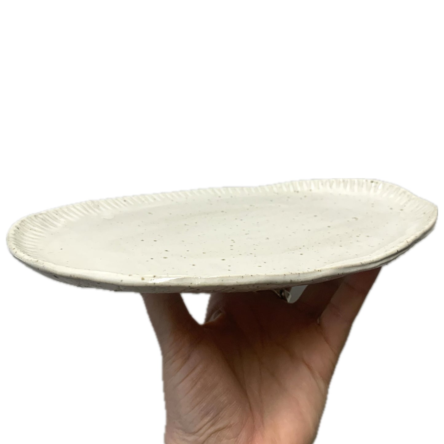 EARTH BY HAND- Hand Built White Oval Platter & Cheese Knife