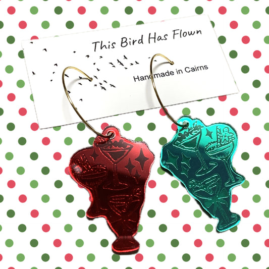 THIS BIRD HAS FLOWN - “Christmas Cocktails” MISMATCHED DANGLES- GOLD HOOPS