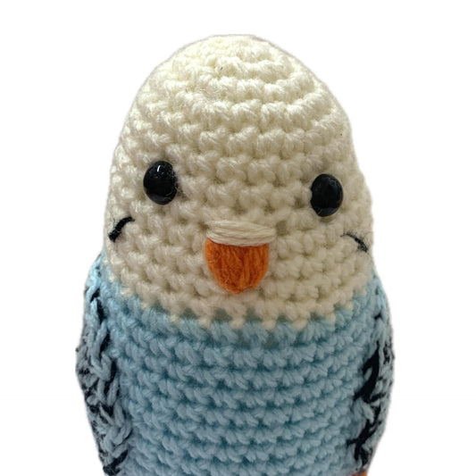 BEAKNITS- PALE BLUE CROCHETED BUDGIE