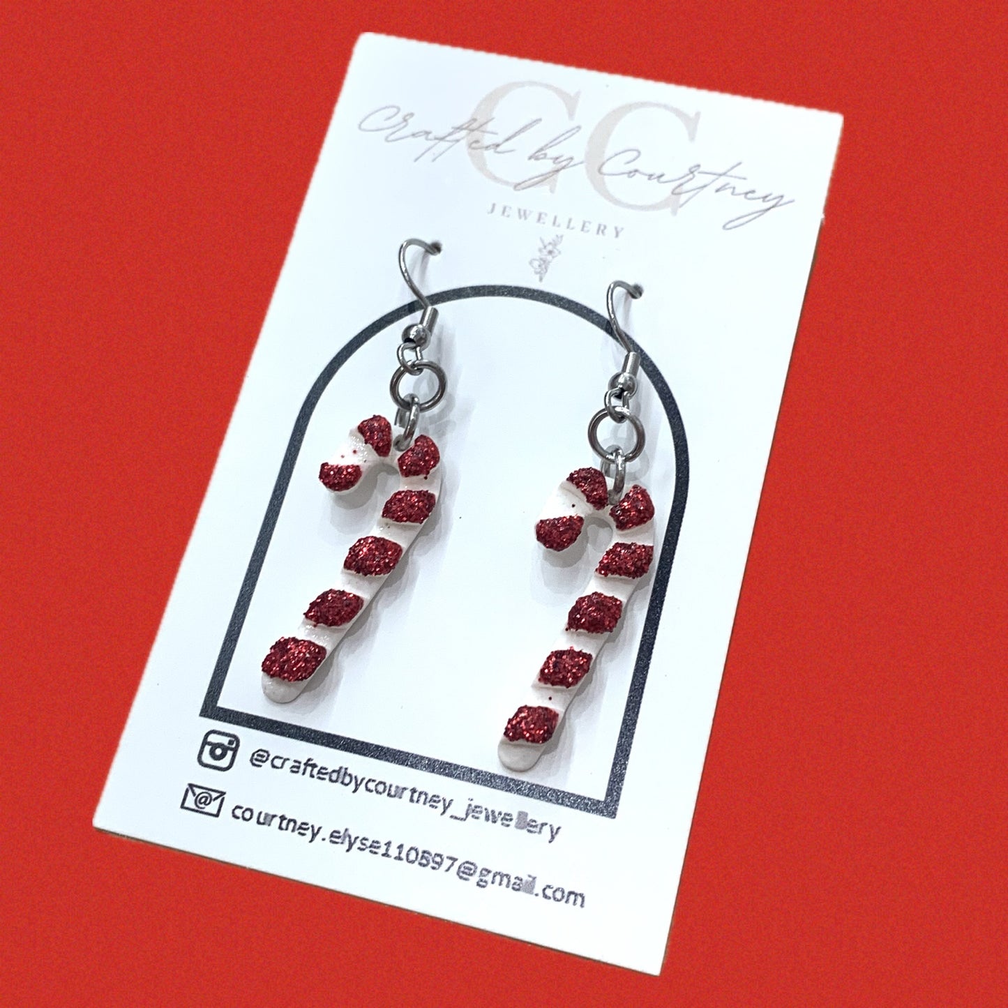 CRAFTED BY COURTNEY- "Red Candy Canes"- Small Christmas Hook Dangles