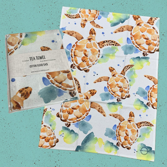 ESZTER'S CREATIONS - "Green Turtles"- Tea Towel