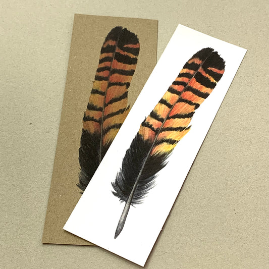 Shanna Trees Creations- "Cockatoo Feather: Red & Yellow" Bookmark- White Paper