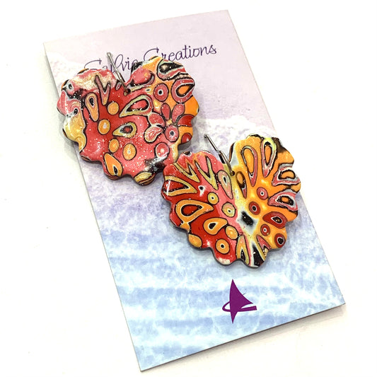 Sailvie Creations -Lava Leaf Circle Hook Dangle Earrings