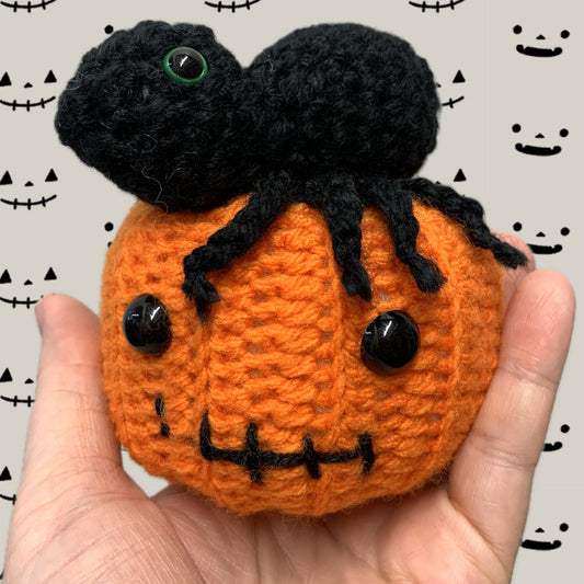 BEAKNITS- "SPIDER JACK PUMPKIN"- MEDIUM CROCHETED HALLOWEEN TOY/DECORATION (Copy)