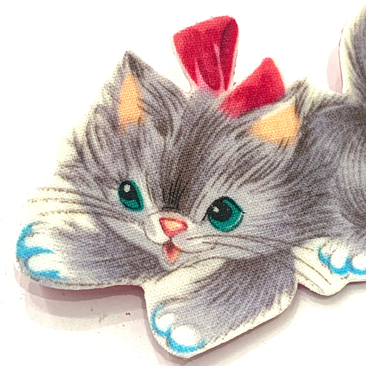 THIS BIRD HAS FLOWN- Fabric Remnant Brooches- Pouncing Pretty Kitty (Light)
