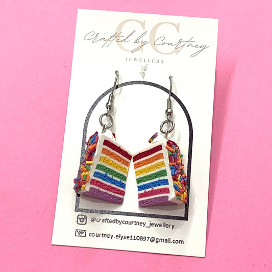 CRAFTED BY COURTNEY- Rainbow Cake Hook Earrings- Cream on Top