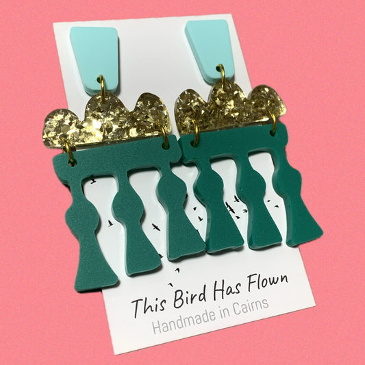 THIS BIRD HAS FLOWN - “Temple Earrings- Teal” STATEMENT DANGLE EARRINGS