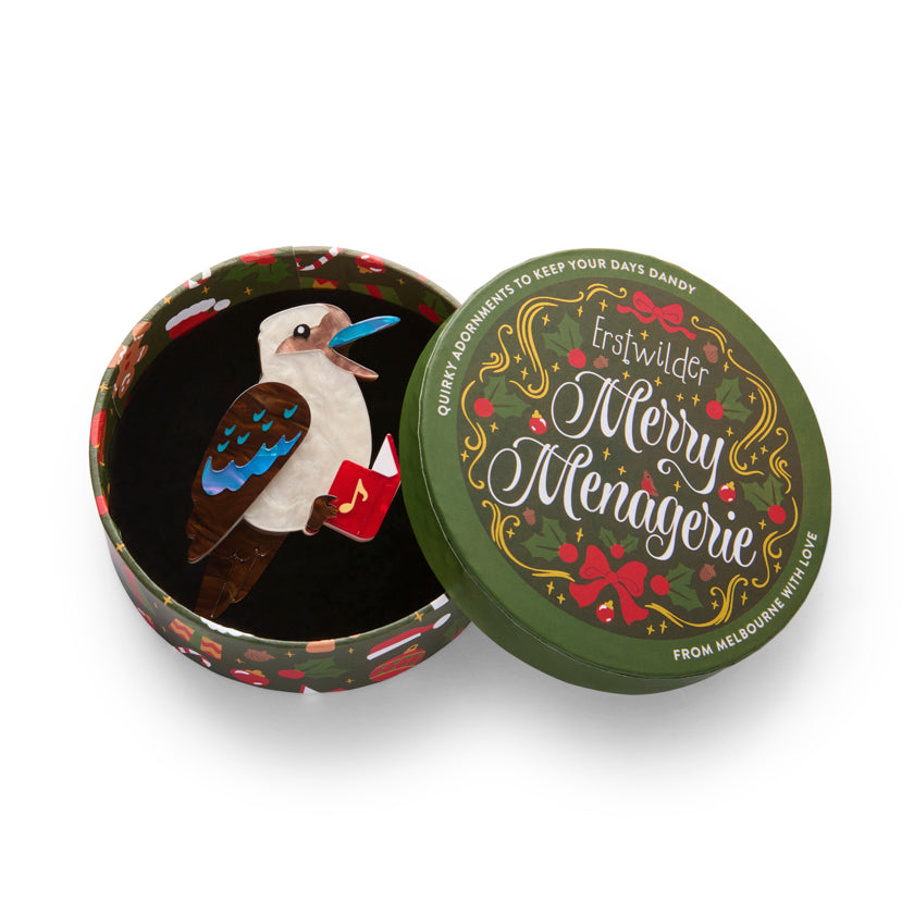 ERSTWILDER - "Kip the Kookaburra" Brooch - MERRY MENAGERIE- CHRISTMAS COLLECTION