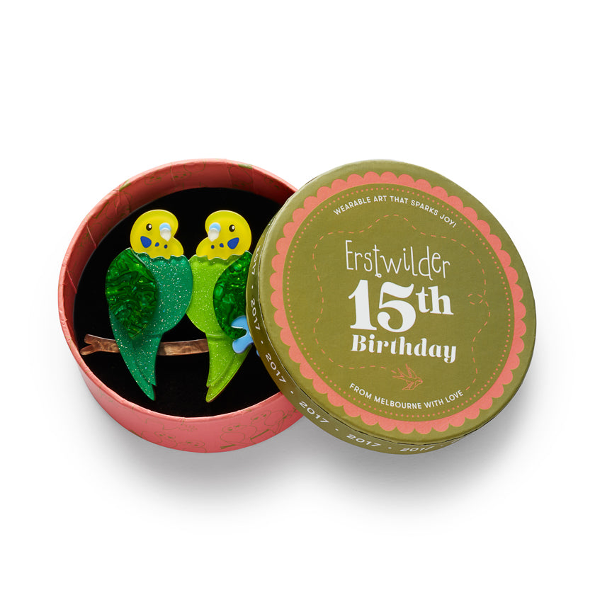 ERSTWILDER - "Best Budgies" Brooch - 15th Birthday Fan Favourites