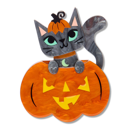 ERSTWILDER - "Cat O'Lantern" Brooch - Midnight Mischief