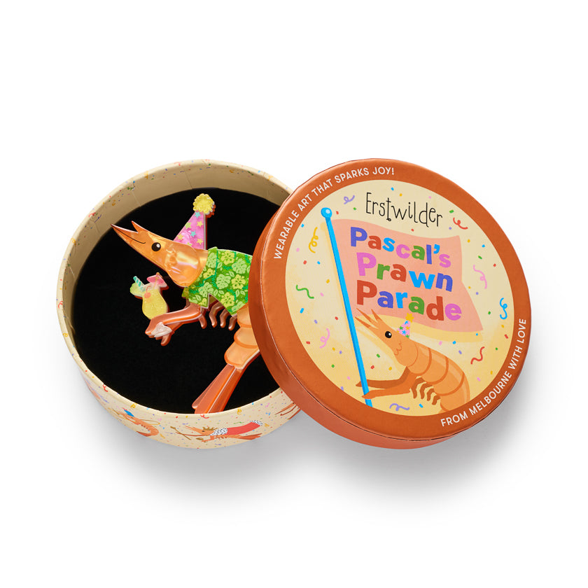 ERSTWILDER - "Pascal the Party Prawn" Brooch - Pascals Prawn Parade