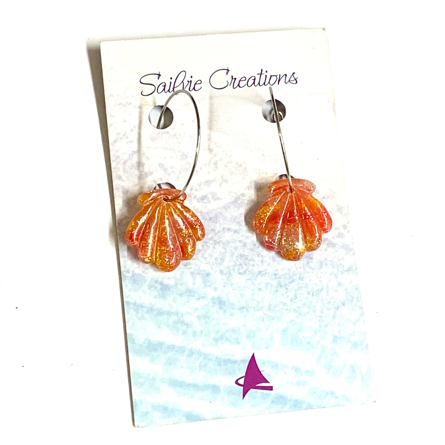 Sailvie Creations - Sunset Small Clam Hoop Dangle Earrings