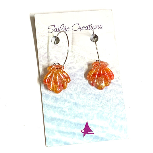 Sailvie Creations - Sunset Small Clam Hoop Dangle Earrings