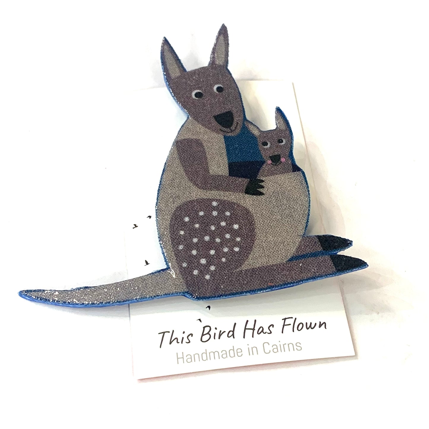 THIS BIRD HAS FLOWN- Fabric Remnant Brooches- Proust Kangaroo & Joey