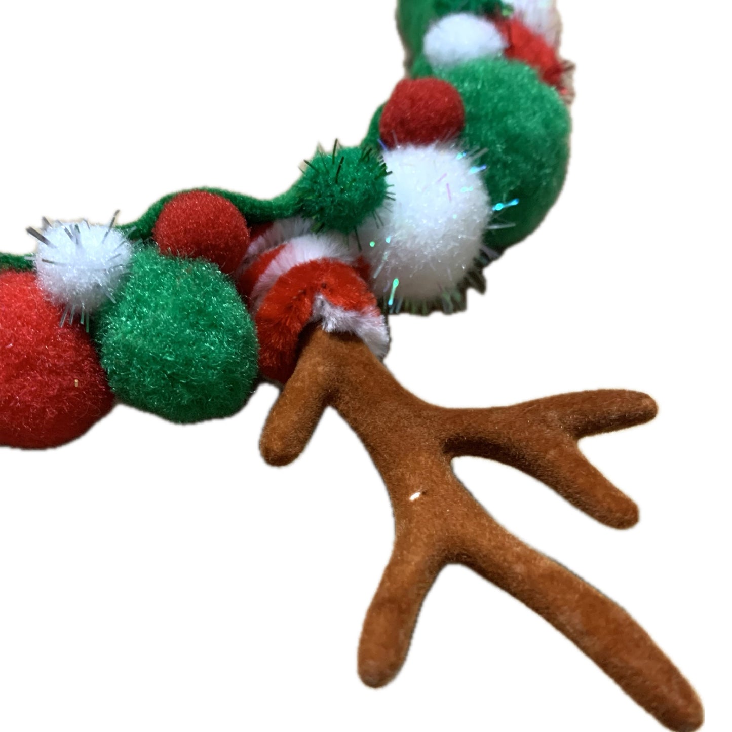 THIS BIRD HAS FLOWN- "RED, WHITE & DARK GREEN ANTLER HEADBAND" MEDIUM CHRISTMAS HEADBAND