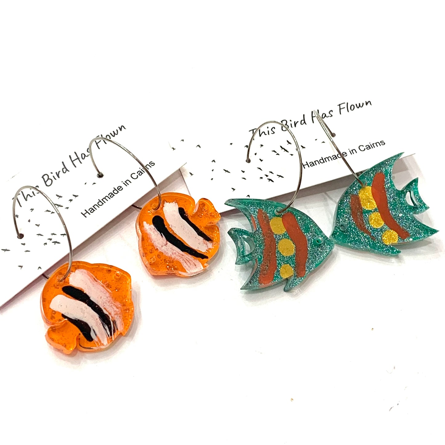 THIS BIRD HAS FLOWN- Orange Angelfish Hoop Dangles