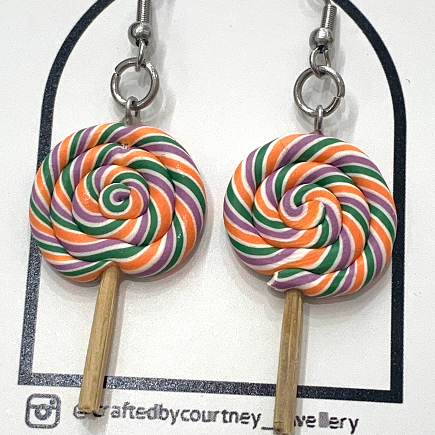 CRAFTED BY COURTNEY- Handmade Halloween Lollipops- Polymer Clay Earrings