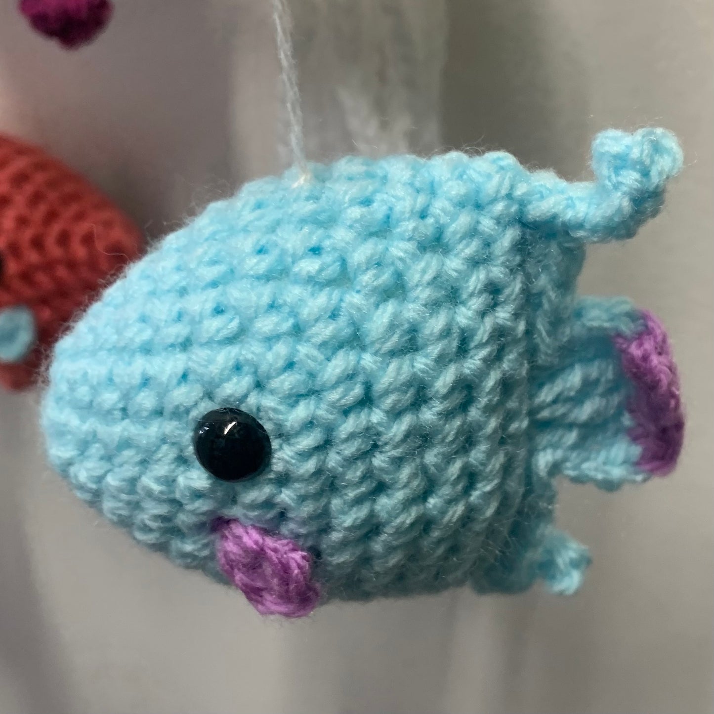 BEAKNITS- CROCHETED UNDER THE SEA MOBILE #3- White Ring & Purple Fish