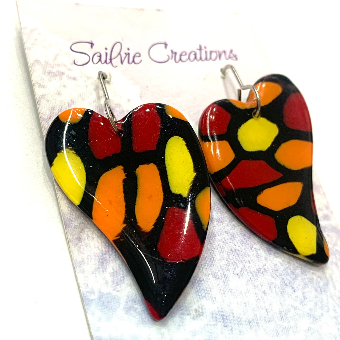 Sailvie Creations -Lava Hearts Hook Dangle Earrings