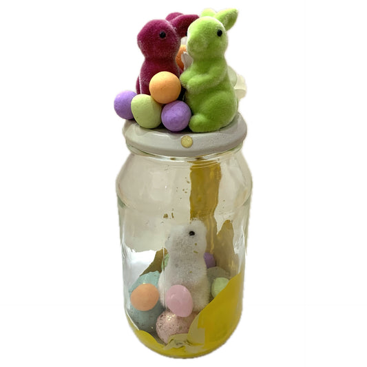 MAKIN' WHOOPEE- Bunny Bottle Easter Decoration- white Lid & Yellow Paint