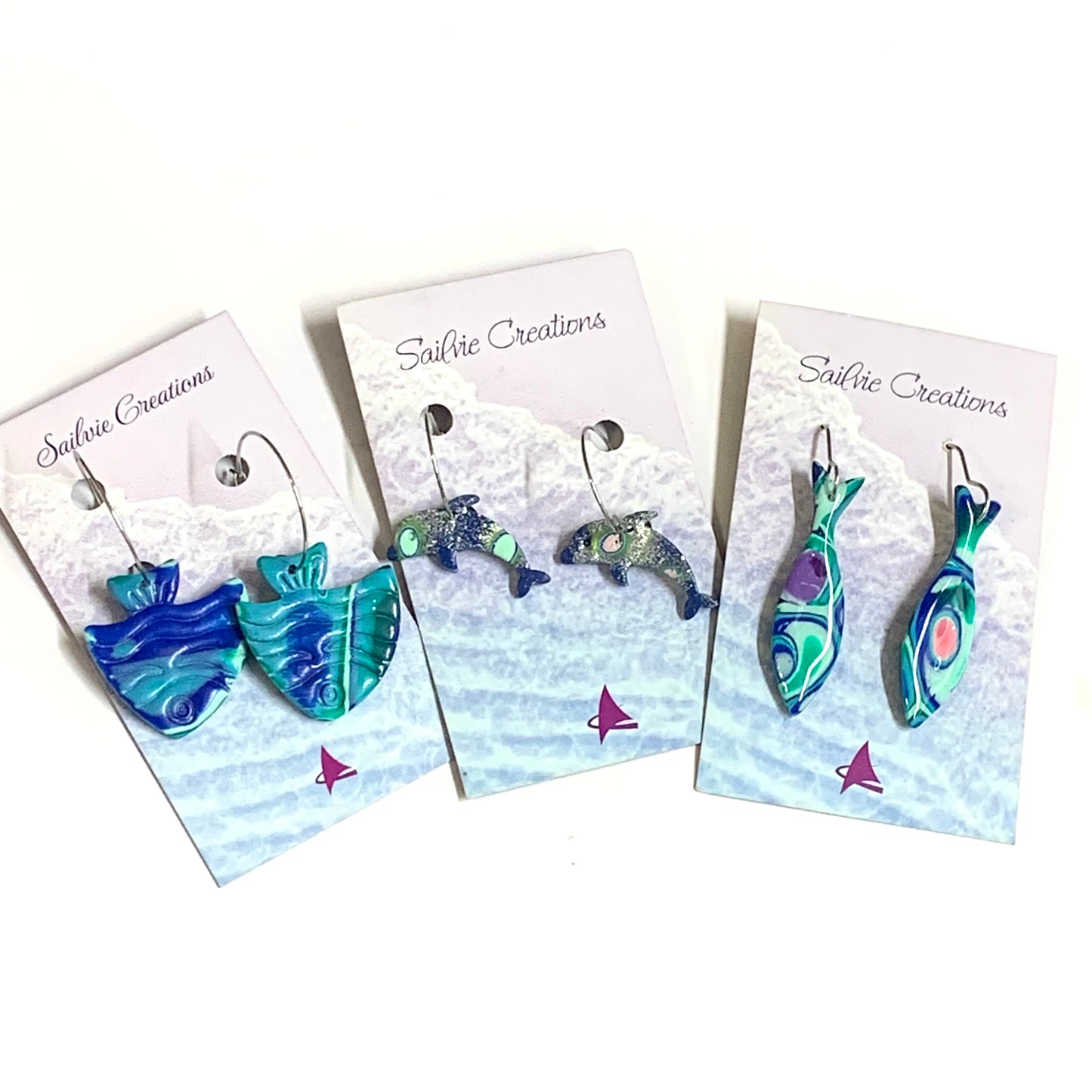 Sailvie Creations - Ocean Fish Hoop Dangle Earrings