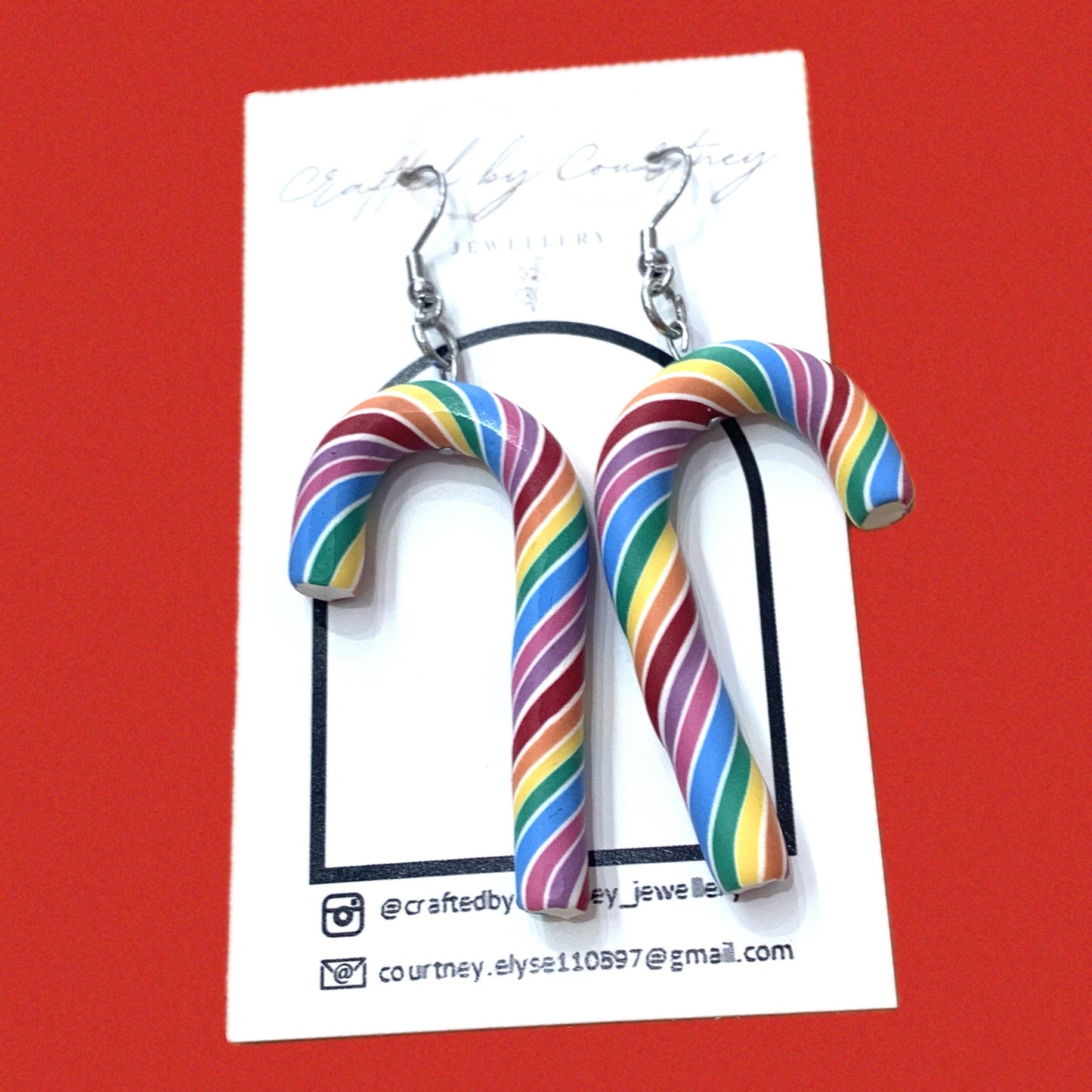 CRAFTED BY COURTNEY- "Jumbo Rainbow Candy Canes"- Christmas Hook Dangles