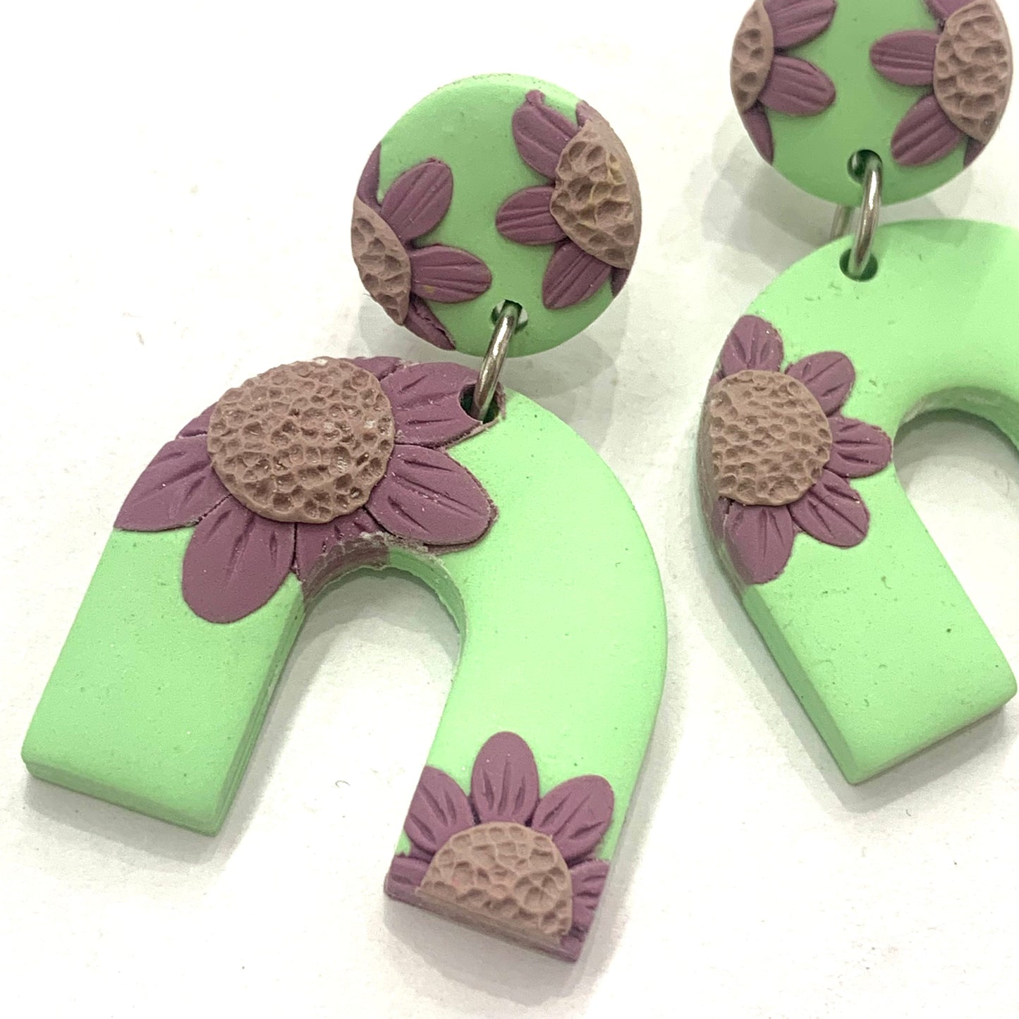 CRAFTED BY COURTNEY- Circle & Arch Dangles- Green & Purple Flowers