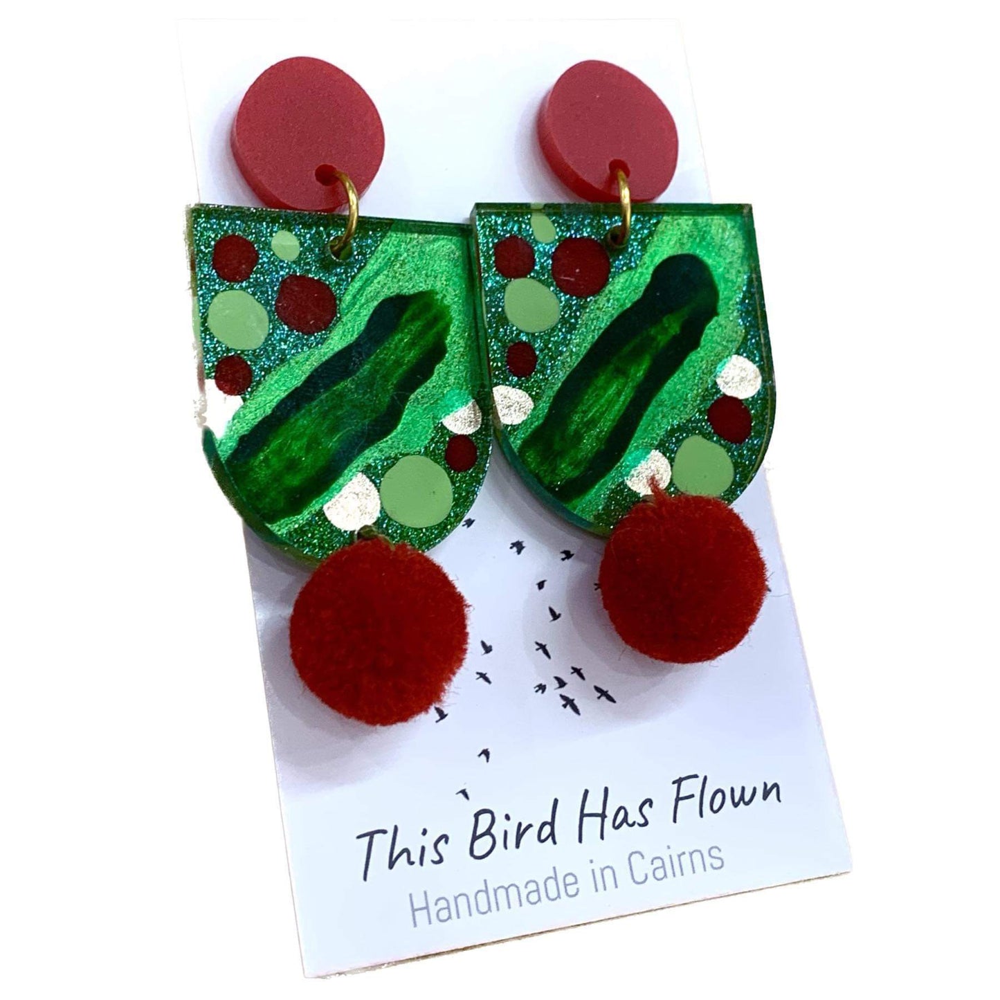 THIS BIRD HAS FLOWN- Funky Christmas Earrings- Arch/Pom Pom #3