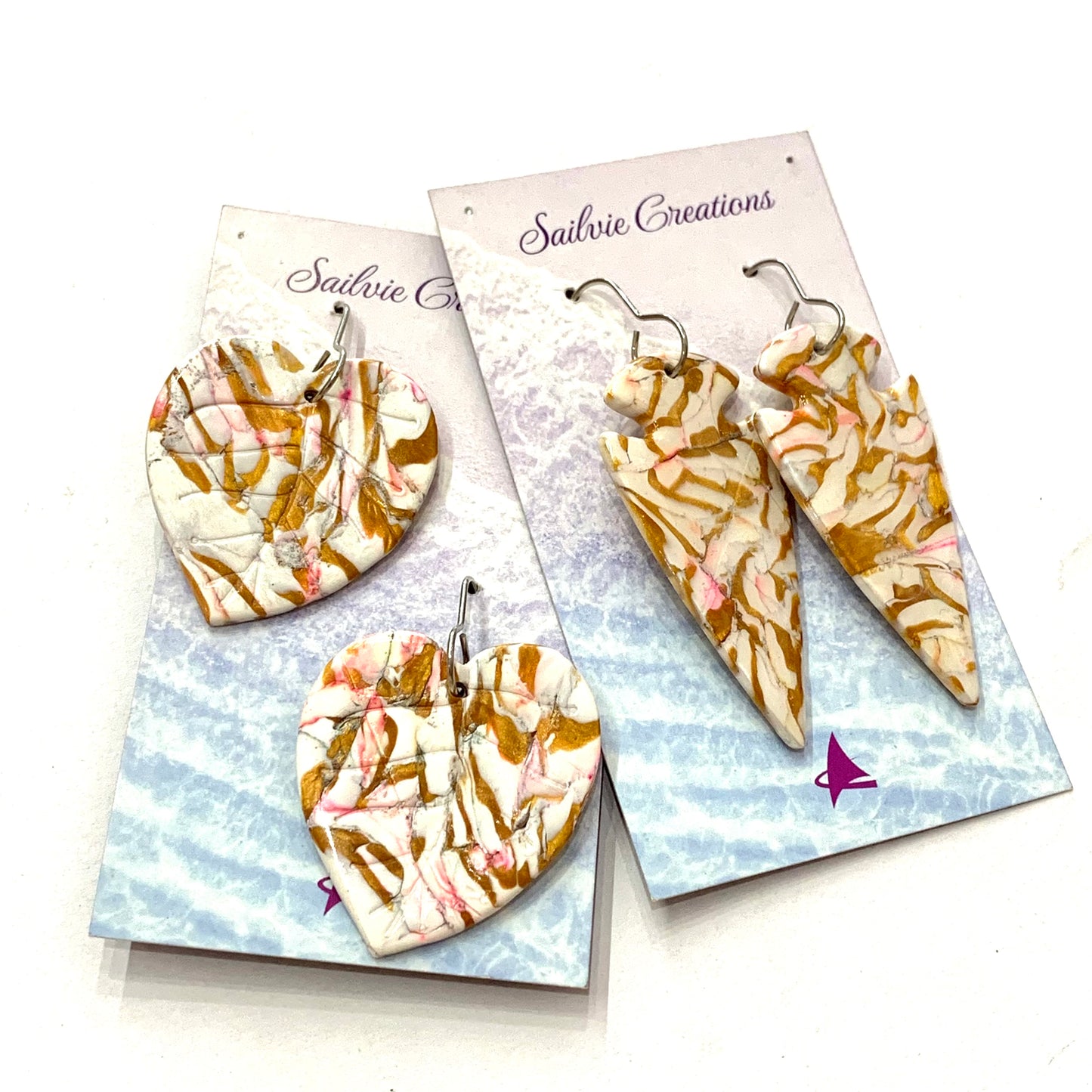 Sailvie Creations - Gold Marble Leaf Hook Dangle Earrings