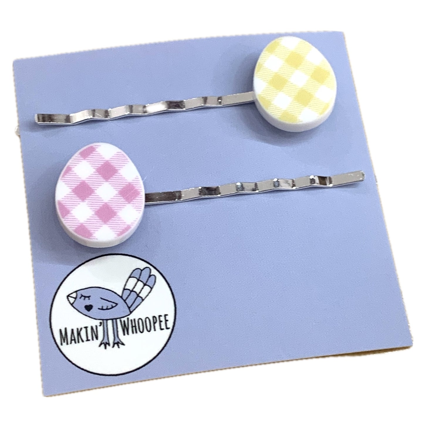MAKIN' WHOOPEE EASTER HAIR CLIPS - YELLOW & PINK GINGHAM