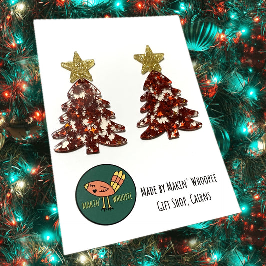 MAKIN' WHOOPEE - “STAR TREES- RED” CHRISTMAS STUD DANGLES