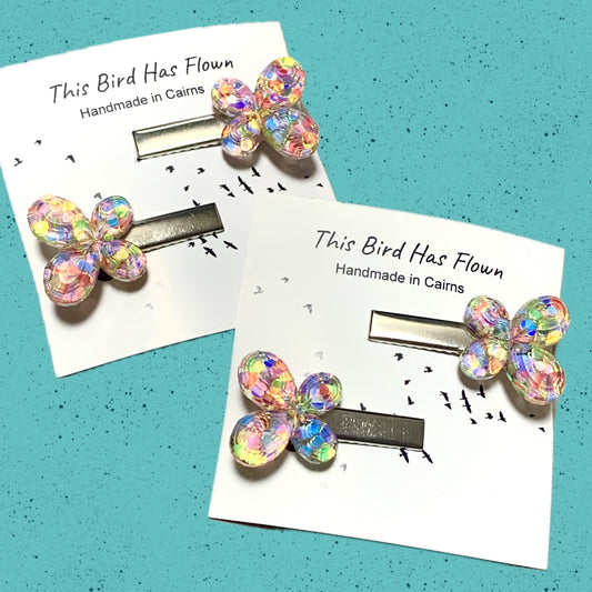 THIS BIRD HAS FLOWN - Rainbow Glitter Butterflies- Alligator Clips