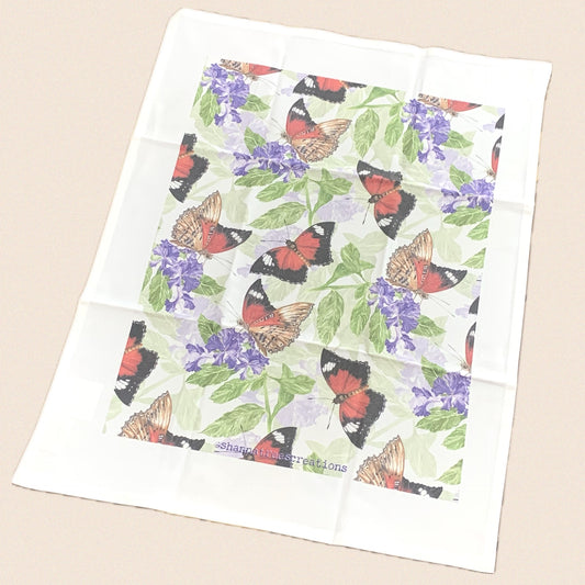 Shanna Trees Creations- "Red Lacewing Butterflies" Cotton Tea Towel