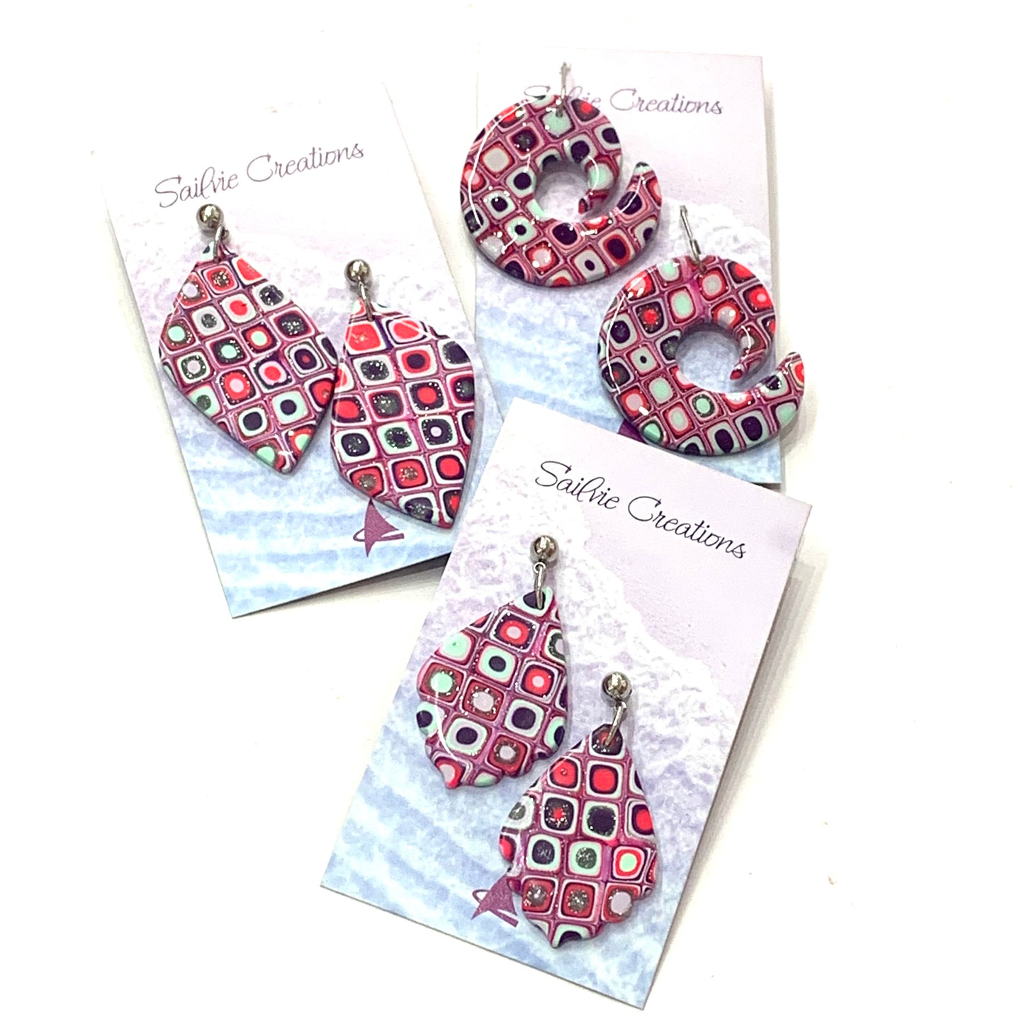 Sailvie Creations - Spiral Liquorice Allsorts Hook Dangle Earrings